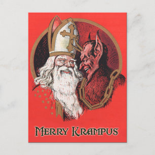 Santa and Krampus Postcard Feestdagenkaart