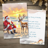 Santa and Reindeer at Beach Personalized Christmas Feestdagenkaart