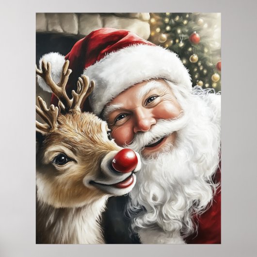 Santa and Reindeer Christmas Poster (Devant)