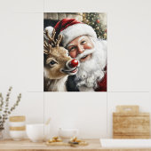 Santa and Reindeer Christmas Poster (Cuisine)