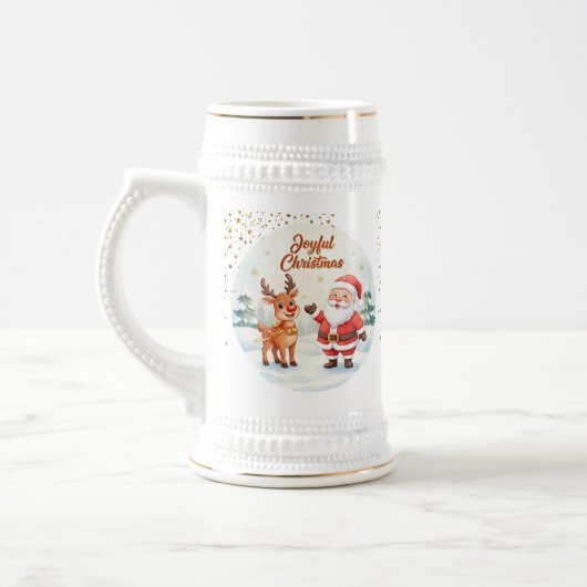 Santa and Reindeer Joy Mug – Cute Holiday Cup  (Gauche)