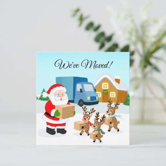 Santa and Reindeer We've Move Announcement Aankondiging (Staand voorkant)
