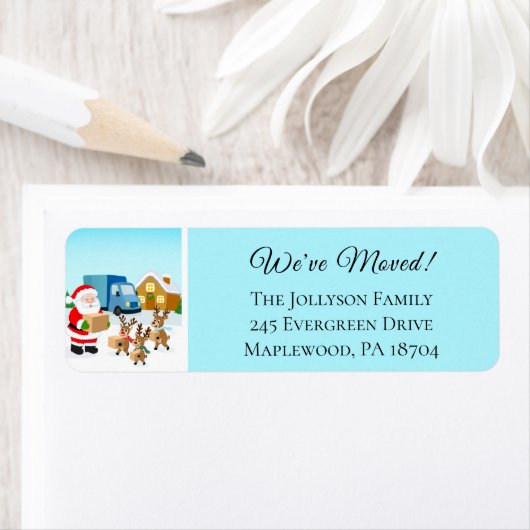 Santa and Reindeer We've Move Announcement Etiket (Insitu)