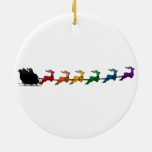 Santa and Sleigh met LGBTQ Pride Rainbow Reindeer Keramisch Ornament