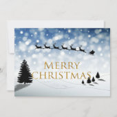 Santa and Sleigh silhouette Snow scene Personalize Feestdagenkaart (Voorkant)