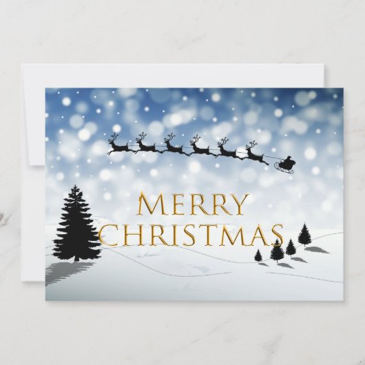 Santa and Sleigh silhouette Snow scene Personalize Feestdagenkaart (Voorkant)
