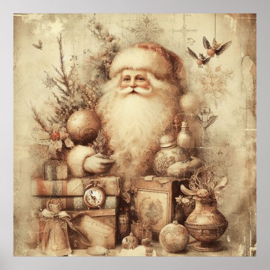  Santa Artwork. Sepia toned art Poster (Voorkant)