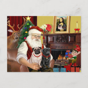 Santa At Home - Pugs twee,2F,1blk) Feestdagenkaart