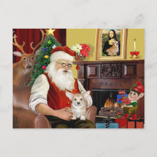 Santa At Home - Welsh Corgi Pup Feestdagenkaart