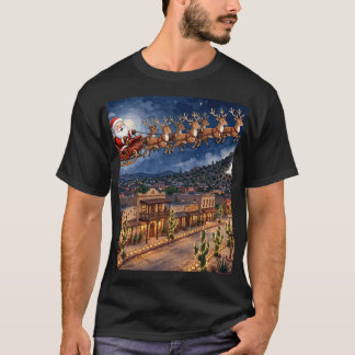 Santa au-dessus du vieux pueblo T-Shirt de Noël de
