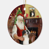 Santa-Aussie Shepherd (Tri 2) Keramisch Ornament (Links)