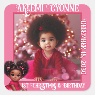 Santa Baby Afro Puff Baby Meisje Kerstmis Foto Vierkante Sticker