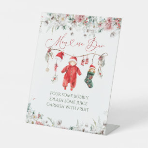 Santa Baby Christmas Baby shower Mom-osa Bar Reclamebord Met Voetstuk