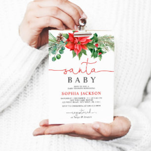 Santa Baby Christmas Bloemen Baby shower Uitnodigi Kaart