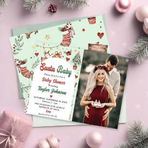 Santa Baby Christmas Rendier Baby shower Foto Kaart