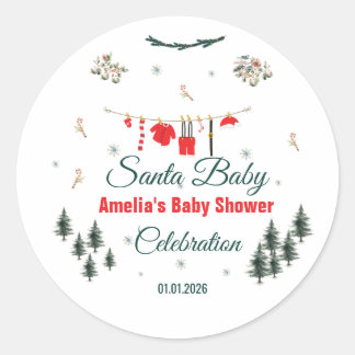 Santa Baby Christmas Theme Baby Shower Ronde Sticker