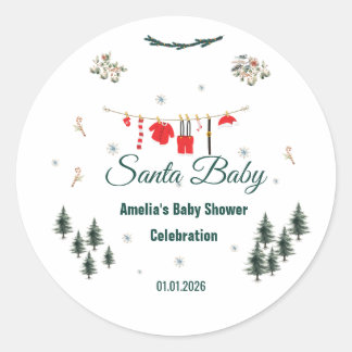 Santa Baby Christmas Theme Baby Shower Ronde Sticker