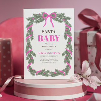 Santa Baby Elegante Roze Strik Baby Borrel Kaart
