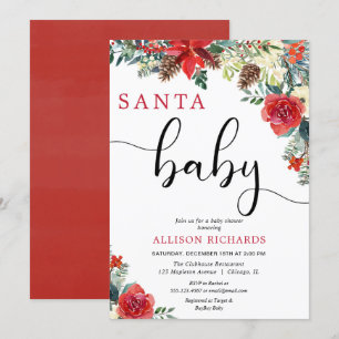 Santa baby florale kerstgroen baby shower kaart