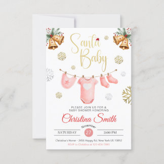 Santa Baby Gold Snowflakes Winter Baby Meisje Douc Kaart
