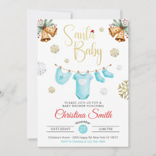Santa Baby Gold Snowflakes Winter Baby Shower Kaart