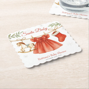Santa Baby Kerst Kledinglijn Meisje Baby Shower Kartonnen Onderzetters
