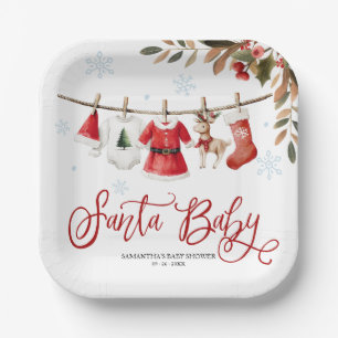 Santa Baby Kerst Meisje Baby Shower Papieren Bordje