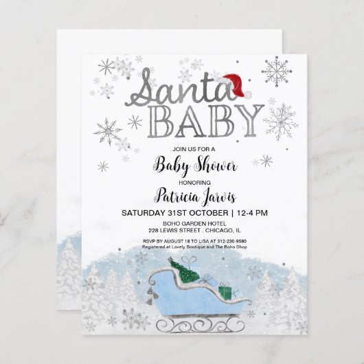Santa Baby kerstbudgetuitnodiging voor Baby shower (Voorkant / Achterkant)