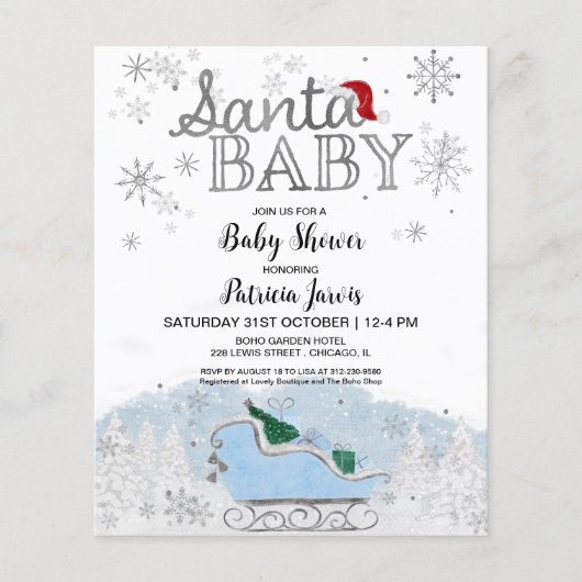Santa Baby kerstbudgetuitnodiging voor Baby shower (Voorkant)