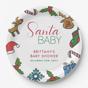 Santa Baby Kerstmis Gender Neutraal Baby shower Papieren Bordje