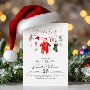 Santa Baby Minimal Christmas Baby shower Kaart