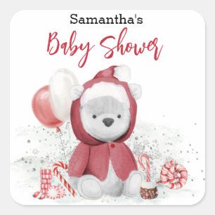 Santa Baby Polar Teddy Bear Kerstmis Vierkante Sticker