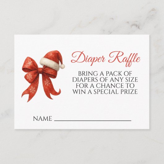 Santa Baby Red Bow Kerstluier Raffle Informatiekaartje (Voorkant)