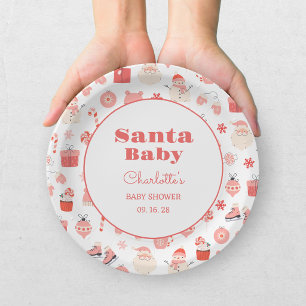 Santa Baby Rode en Roze Kerst Baby Shower Papieren Bordje