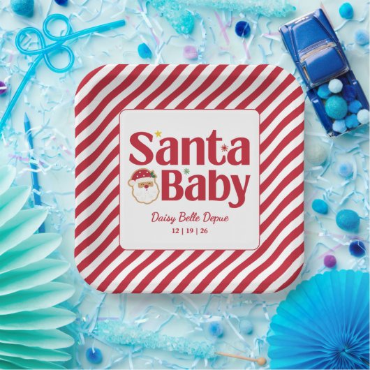 Santa Baby rood en groen Baby shower Papieren Bordje (Feest)