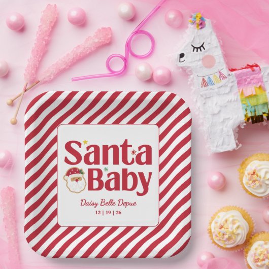 Santa Baby rood en groen Baby shower Papieren Bordje (Feest)