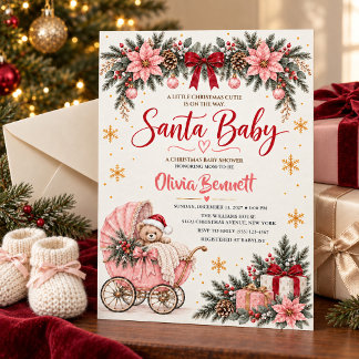 Santa Baby Roze Kerst Baby Shower Kaart