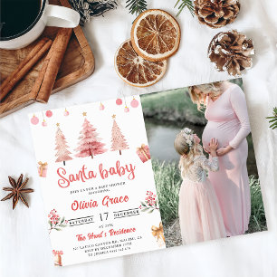 Santa Baby Roze Winter Tree Christmas Baby shower Kaart