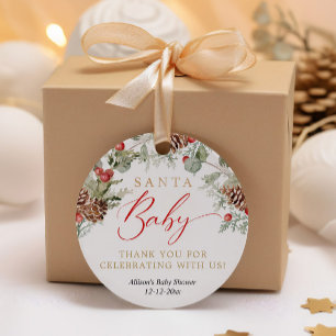 Santa Baby Rustic Winter Greenery baby shower Bedankjes Labels