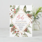 Santa Baby Rustic Winter Greenery baby shower Kaart (Staand voorkant)