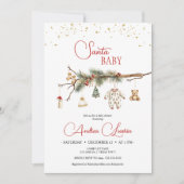 Santa Baby Rustic Winter Greenery baby shower Kaart (Voorkant)