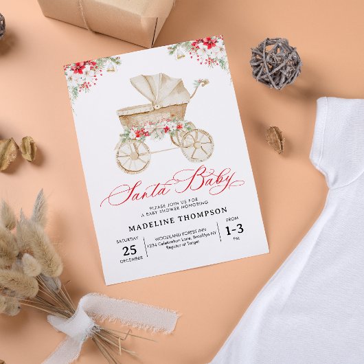 Santa Baby Script Christmas Stroller Baby shower Kaart