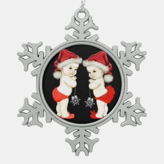 Santa Baby Tweeling Baby Kerstmis Tin Sneeuwvlok Ornament
