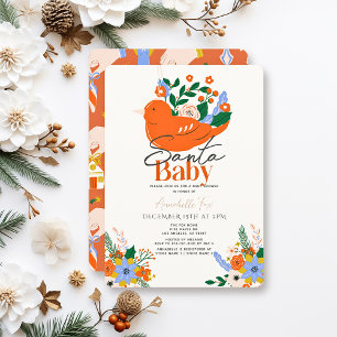 Santa Baby Vakantie Rode Vogel Meisje Baby shower Kaart