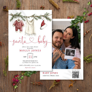 Santa Baby waslijn Foto QR Code Baby shower Kaart