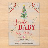 "Santa Baby" Waterverf kerstboom Baby shower Acryl Uitnodigingen (Voorkant)