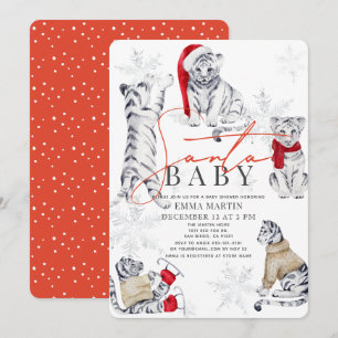 Santa Baby White Tiger Snowflakes Baby shower Kaart
