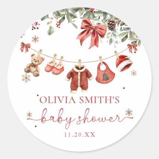 Santa Baby Winter Christmas Baby Shower Sticker (Voorkant)