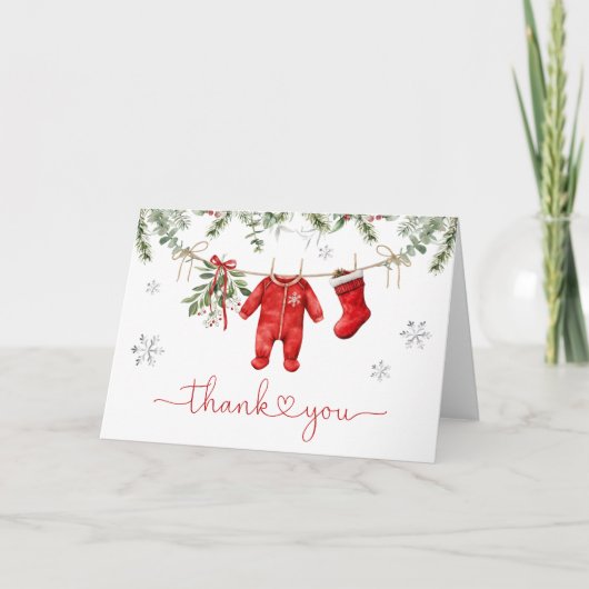 Santa Baby Winter Kerst Baby shower Bedankkaart (Voorkant)