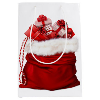 Santa Bag Full of Presents Red And White Gift Bag Medium Cadeauzakje